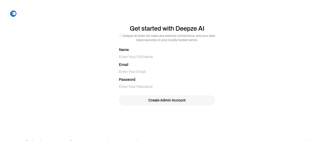 Tela de criação de conta admin