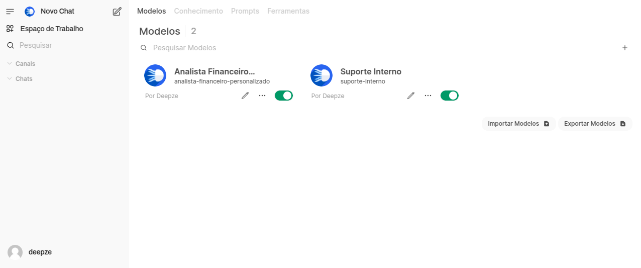 Configuração de modelos