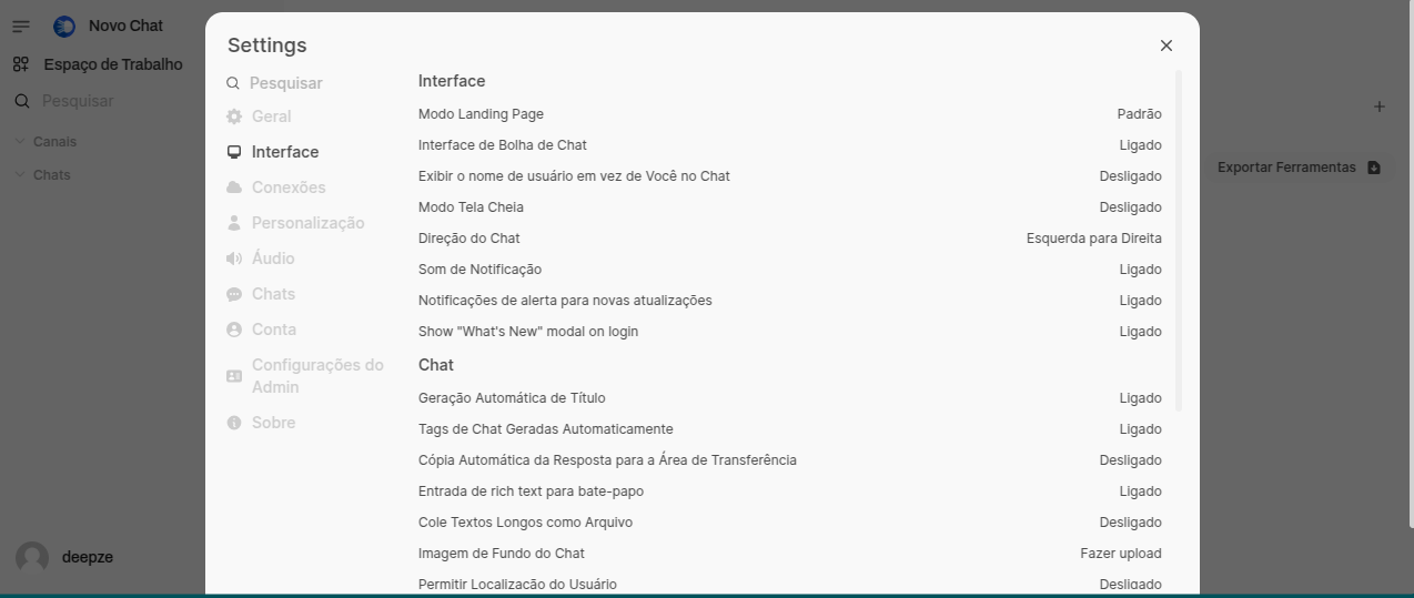 Customização da interface