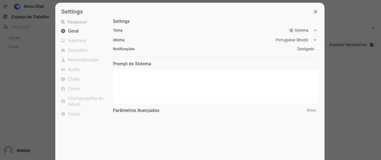 Configurações de aparência